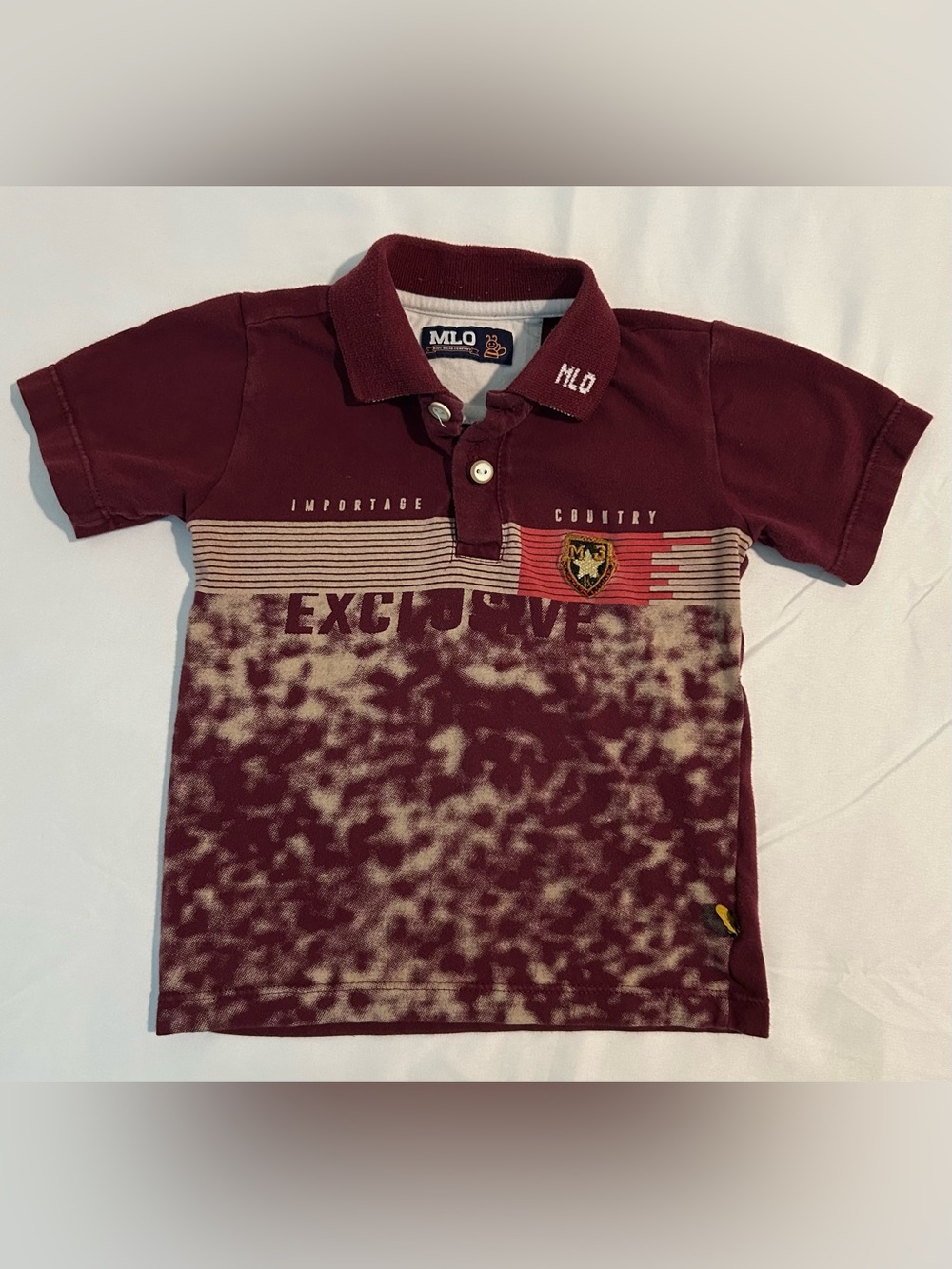 MLO Boys 24-36M Burgundy Graphic Polo Shirt Vintage Style